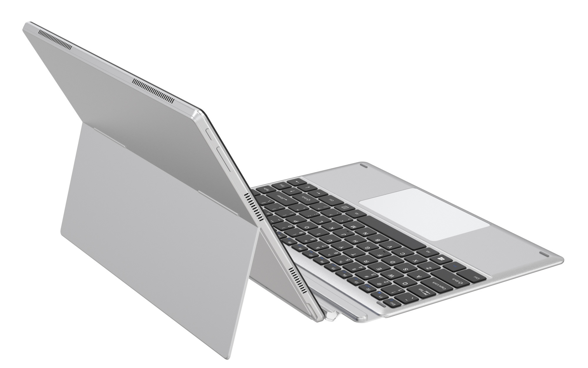 NXTCORE Flex S140F laptop showcasing its slim aluminum unibody design, detachable keyboard, and vibrant 14.1-inch touchscreen display