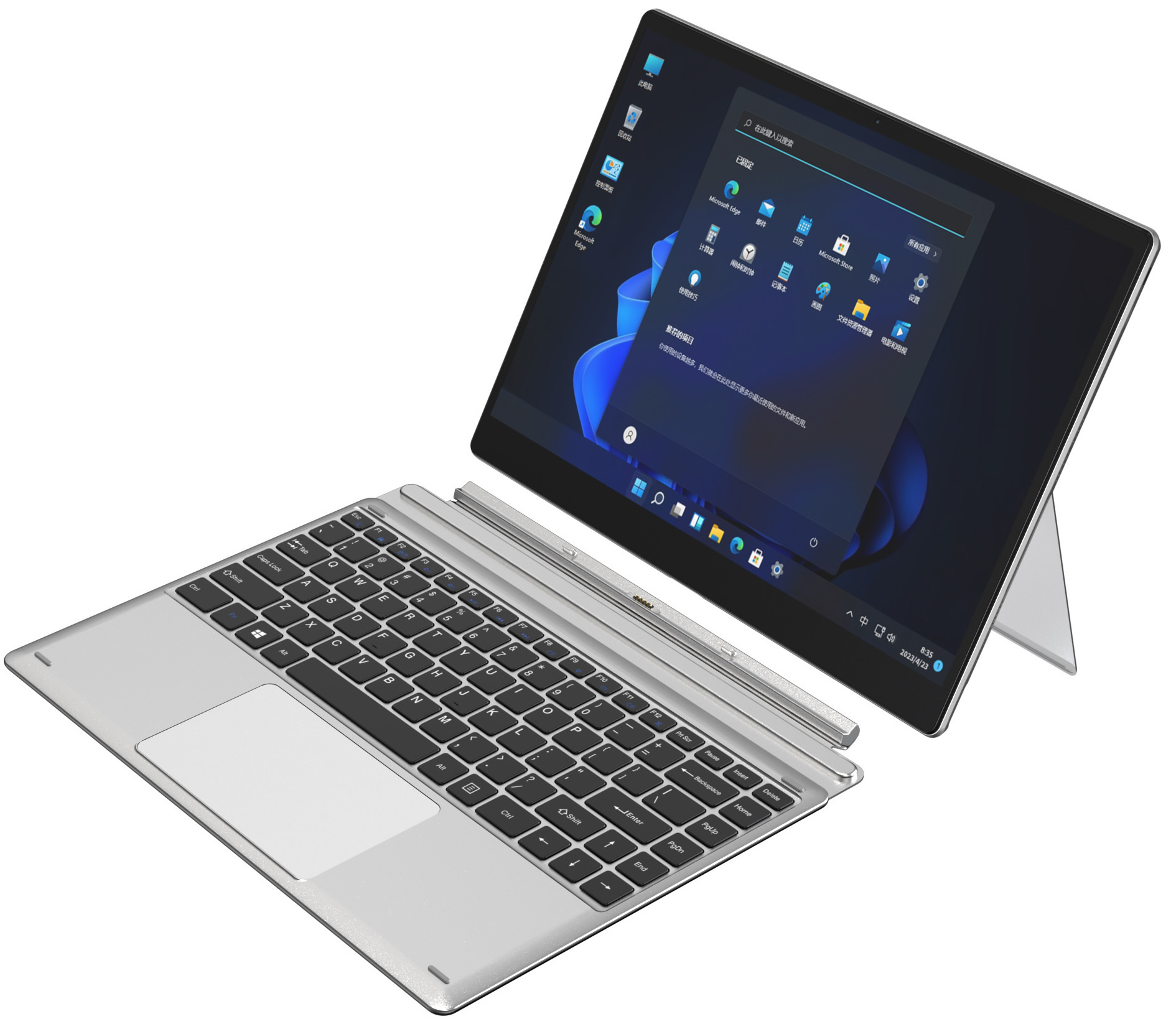 NXTCORE Flex S140F laptop showcasing its sleek design, detachable keyboard, and vibrant 14.1-inch touchscreen with Windows 11 interface