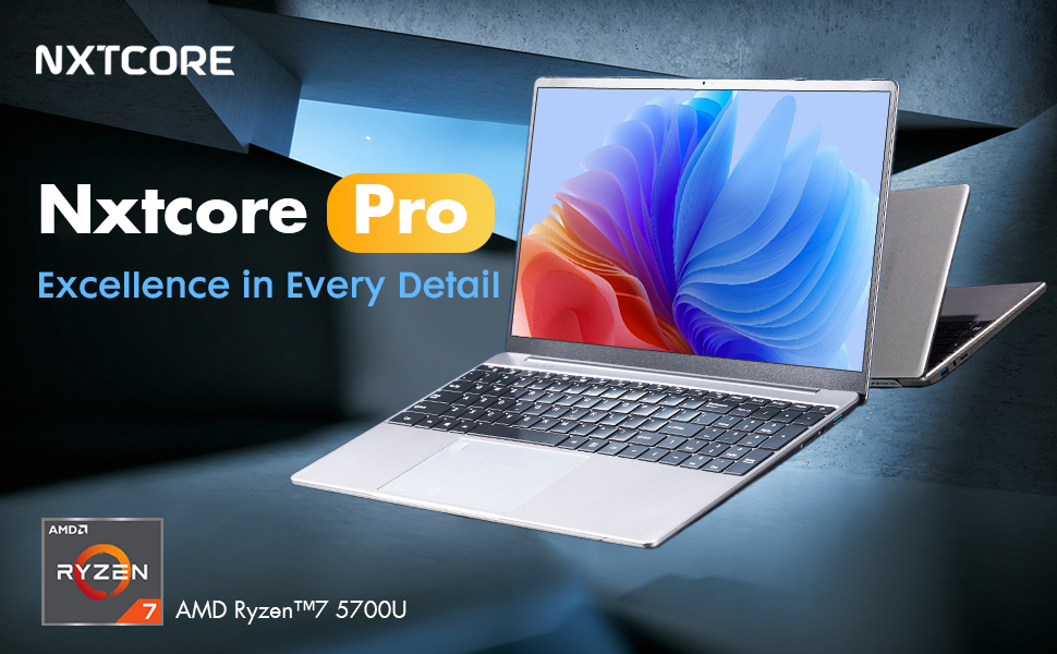 NXTCORE Pro laptop highlighting performance and stylish design